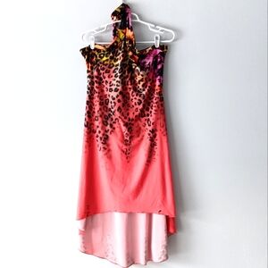 Venus Halter Sundress Cheetah Leopard Hi-Low Hem Coral Orange Black Pink Large